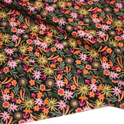 Tissu Viscose fluide JOLI petit fleuri rose ocre vert fond noir – STANDARD 100 OEKO - TEX - tissuspipi.com
