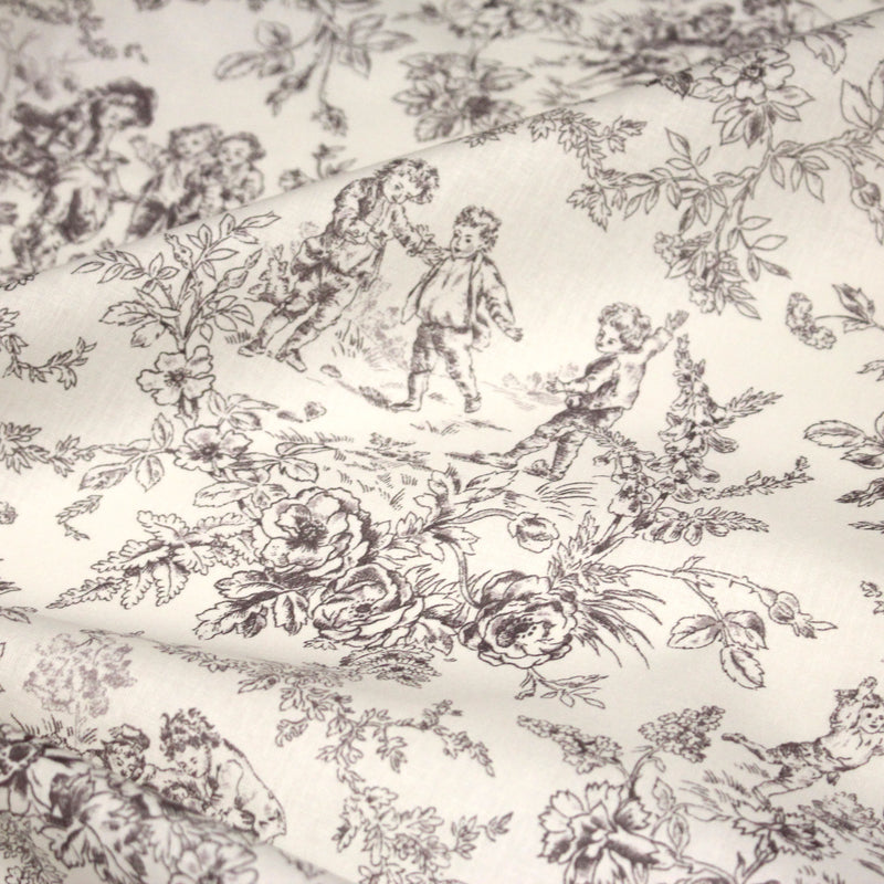 Tissu coton renforcé TOILE DE JOUY LES BAMBINS, grande largeur 280cm : bleu ou grège - OEKO - TEX - tissuspipi.com