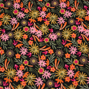 Tissu Viscose fluide JOLI petit fleuri rose ocre vert fond noir – STANDARD 100 OEKO - TEX - tissuspipi.com