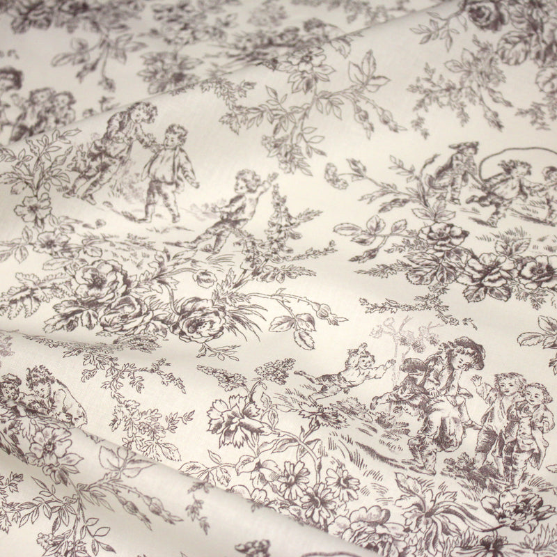 Tissu coton renforcé TOILE DE JOUY LES BAMBINS, grande largeur 280cm : bleu ou grège - OEKO - TEX - tissuspipi.com