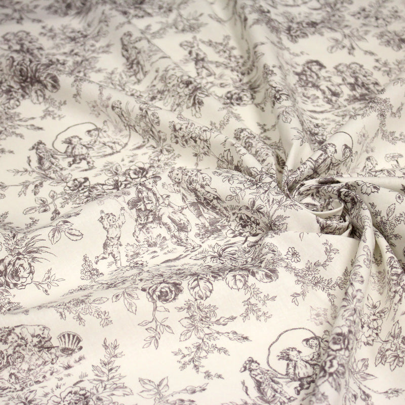 Tissu coton renforcé TOILE DE JOUY LES BAMBINS, grande largeur 280cm : bleu ou grège - OEKO - TEX - tissuspipi.com