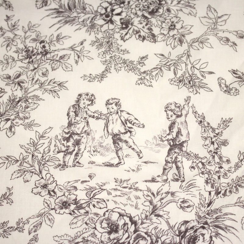 Tissu coton renforcé TOILE DE JOUY LES BAMBINS, grande largeur 280cm : bleu ou grège - OEKO - TEX - tissuspipi.com