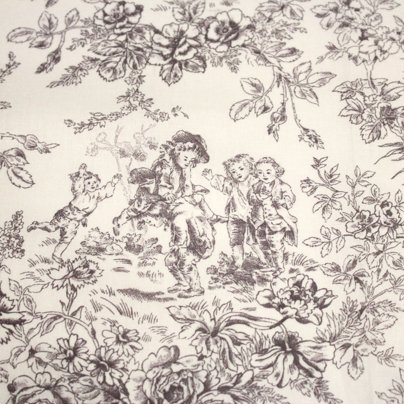 Tissu coton renforcé TOILE DE JOUY LES BAMBINS, grande largeur 280cm : bleu ou grège - OEKO - TEX - tissuspipi.com