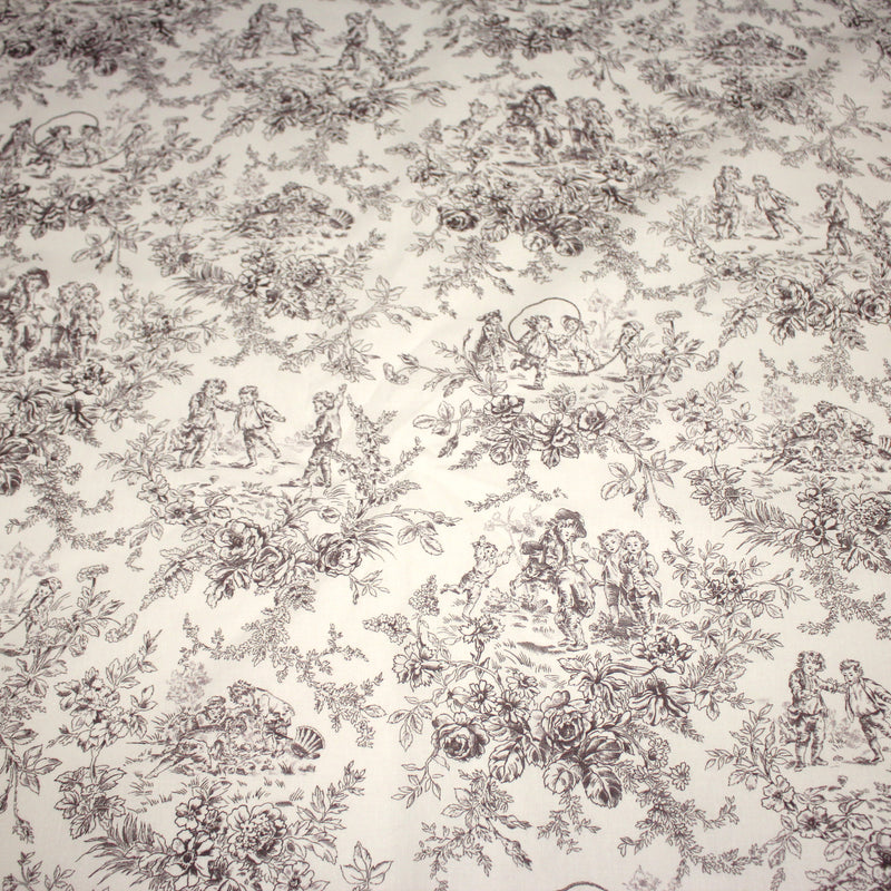 Tissu coton renforcé TOILE DE JOUY LES BAMBINS, grande largeur 280cm : bleu ou grège - OEKO - TEX - tissuspipi.com
