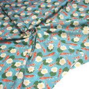 Tissu cotonnade motif japonais KOï aux poissons carpes koï & nénuphars, fond bleu d'eau - OEKO - TEX - tissuspipi.com