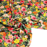 Tissu Viscose fluide REBECCA, floral jaune rose rouge, feuilles vertes - STANDARD 100 OEKO - TEX - tissuspipi.com