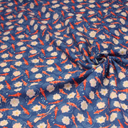 Tissu cotonnade motif japonais KOï aux poissons carpes koï & nénuphars, fond bleu roi - OEKO - TEX - tissuspipi.com