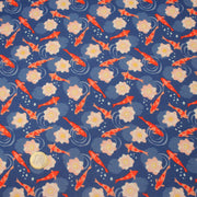 Tissu cotonnade motif japonais KOï aux poissons carpes koï & nénuphars, fond bleu roi - OEKO - TEX - tissuspipi.com