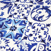 Tissu cotonnade AZULEJOS aux carreaux de faïence : bleu roi / bleu jaune / bleu orange - tissuspipi.com