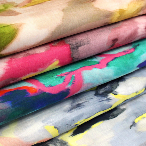Tissu LIN VISCOSE habillement, collection CORES DO RIO, 4 tissus très colorés abstraits - tissuspipi.com