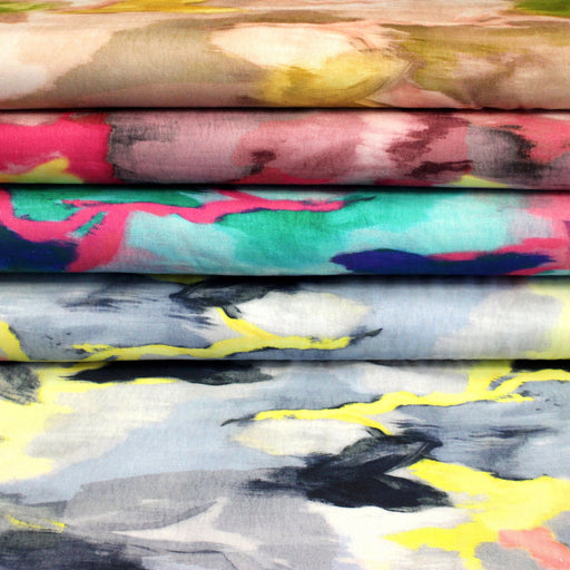 Tissu LIN VISCOSE habillement, collection CORES DO RIO, 4 tissus très colorés abstraits - tissuspipi.com