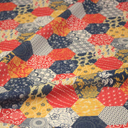 Tissu cotonnade HARAJUKA, motifs japonais, tons bleus, jaunes et rouges - OEKO - TEX - tissuspipi.com