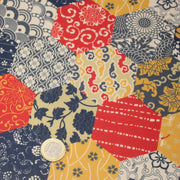 Tissu cotonnade HARAJUKA, motifs japonais, tons bleus, jaunes et rouges - OEKO - TEX - tissuspipi.com