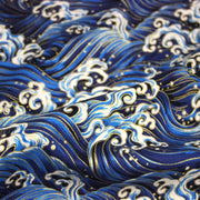 Tissu cotonnade motif japonais VAGUES HOKUSAI dorées, bleu ou rouge - COLLECTION JAPON DORÉ - tissuspipi.com