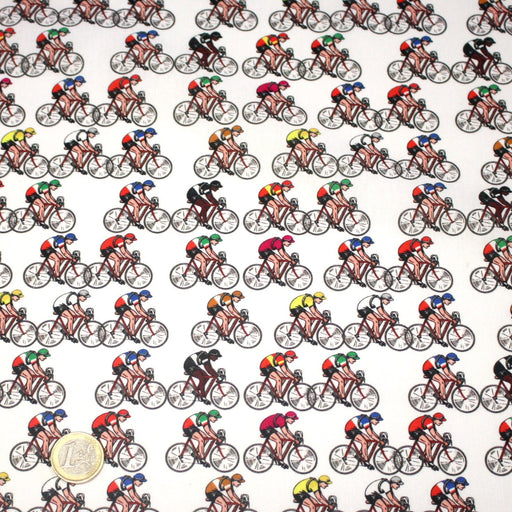 Tissu cotonnade Les petits cyclistes aux vélos & tenues colorées - OEKO - TEX STANDARD 100 - tissuspipi.com