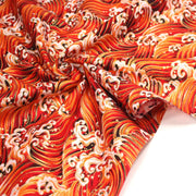 Tissu cotonnade motif japonais VAGUES HOKUSAI dorées, bleu ou rouge - COLLECTION JAPON DORÉ - tissuspipi.com
