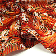 Tissu cotonnade motif japonais VAGUES HOKUSAI dorées, bleu ou rouge - COLLECTION JAPON DORÉ - tissuspipi.com
