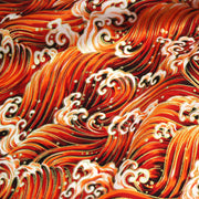 Tissu cotonnade motif japonais VAGUES HOKUSAI dorées, bleu ou rouge - COLLECTION JAPON DORÉ - tissuspipi.com