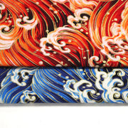 Tissu cotonnade motif japonais VAGUES HOKUSAI dorées, bleu ou rouge - COLLECTION JAPON DORÉ - tissuspipi.com