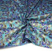 Tissu cotonnade motif japonais LES PLUMES DE PAON dorées, bleu turquoise ou rose fuchsia - COLLECTION JAPON DORÉ - tissuspipi.com