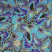 Tissu cotonnade motif japonais LES PLUMES DE PAON dorées, bleu turquoise ou rose fuchsia - COLLECTION JAPON DORÉ - tissuspipi.com