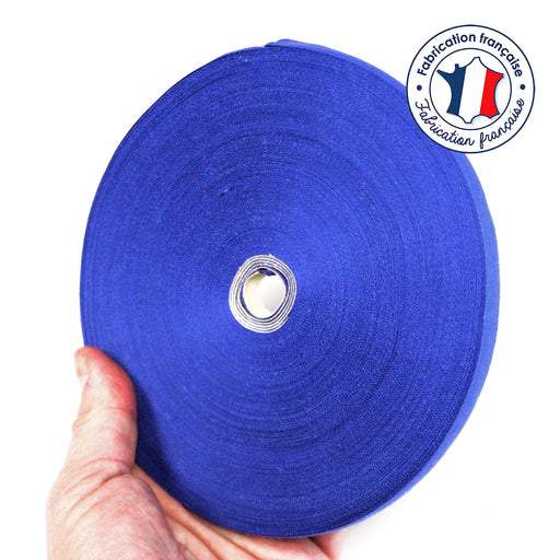 Ruban sergé de coton bleu roi 10mm - Galette de 50 mètres - Fabrication française - tissuspipi.com