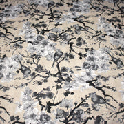 Tissu coton motif jardin japonais GUNMA aux oiseaux et fleurs de cerisier, fond lin - OEKO - TEX - tissuspipi.com
