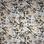 Tissu coton motif jardin japonais GUNMA aux oiseaux et fleurs de cerisier, fond lin - OEKO - TEX - tissuspipi.com