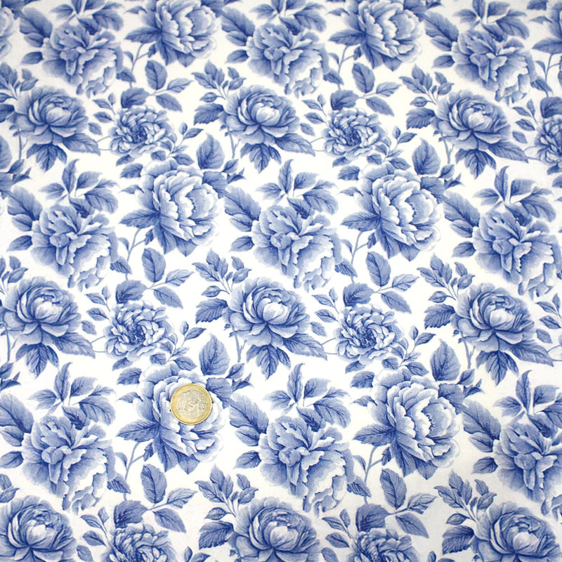 Tissu cotonnade HAMPTON BLOOM, motif britannique fleuri bleu ou rose - OEKO - TEX STANDARD 100 - tissuspipi.com