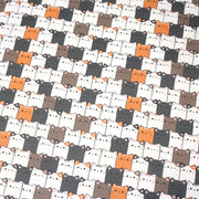 Tissu cotonnade KAWAII aux chats japonais blancs, gris et roux - OEKO - TEX - tissuspipi.com