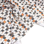 Tissu cotonnade KAWAII aux chats japonais blancs, gris et roux - OEKO - TEX - tissuspipi.com
