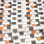 Tissu cotonnade KAWAII aux chats japonais blancs, gris et roux - OEKO - TEX - tissuspipi.com