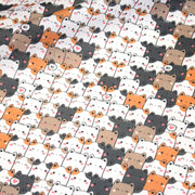 Tissu cotonnade KAWAII aux chats japonais blancs, gris et roux - OEKO - TEX - tissuspipi.com