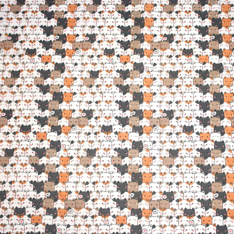 Tissu cotonnade KAWAII aux chats japonais blancs, gris et roux - OEKO - TEX - tissuspipi.com