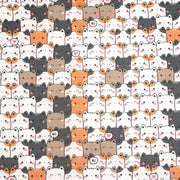 Tissu cotonnade KAWAII aux chats japonais blancs, gris et roux - OEKO - TEX - tissuspipi.com