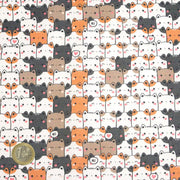Tissu cotonnade KAWAII aux chats japonais blancs, gris et roux - OEKO - TEX - tissuspipi.com