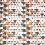 Tissu cotonnade KAWAII aux chats japonais blancs, gris et roux - OEKO - TEX - tissuspipi.com