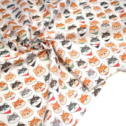Tissu cotonnade KAWAII aux chiens japonais Shiba blancs, gris et roux, noeud papillon & bandanas - OEKO - TEX - tissuspipi.com