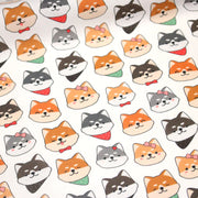 Tissu cotonnade KAWAII aux chiens japonais Shiba blancs, gris et roux, noeud papillon & bandanas - OEKO - TEX - tissuspipi.com