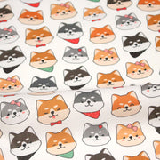 Tissu cotonnade KAWAII aux chiens japonais Shiba blancs, gris et roux, noeud papillon & bandanas - OEKO - TEX - tissuspipi.com