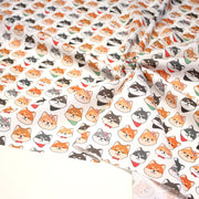 Tissu cotonnade KAWAII aux chiens japonais Shiba blancs, gris et roux, noeud papillon & bandanas - OEKO - TEX - tissuspipi.com