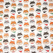 Tissu cotonnade KAWAII aux chiens japonais Shiba blancs, gris et roux, noeud papillon & bandanas - OEKO - TEX - tissuspipi.com