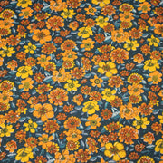 Tissu cotonnade motif fleuri bleu canard & jaune orange - OEKO - TEX STANDARD 100 - tissuspipi.com