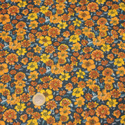 Tissu cotonnade motif fleuri bleu canard & jaune orange - OEKO - TEX STANDARD 100 - tissuspipi.com