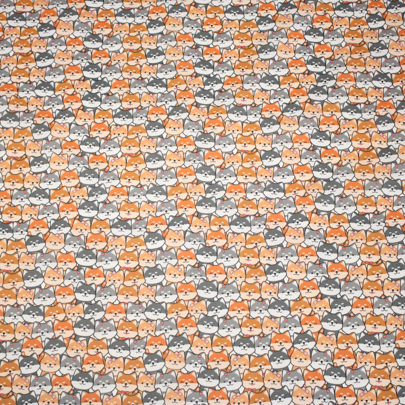 Tissu cotonnade KAWAII aux chiens japonais Shiba blancs, gris et roux, noeud papillon - OEKO - TEX - tissuspipi.com