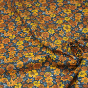 Tissu cotonnade motif fleuri bleu canard & jaune orange - OEKO - TEX STANDARD 100 - tissuspipi.com