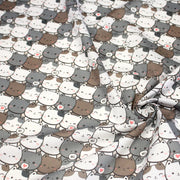 Tissu cotonnade KAWAII aux chats japonais blancs et gris - OEKO - TEX - tissuspipi.com