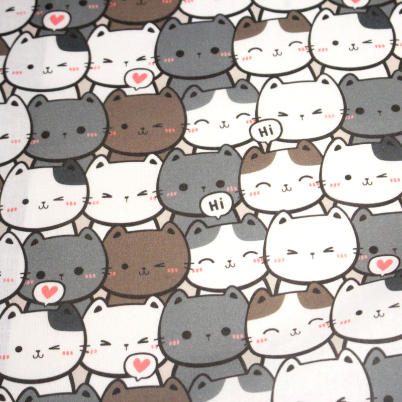 Tissu cotonnade KAWAII aux chats japonais blancs et gris - OEKO - TEX - tissuspipi.com