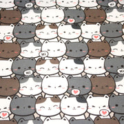 Tissu cotonnade KAWAII aux chats japonais blancs et gris - OEKO - TEX - tissuspipi.com