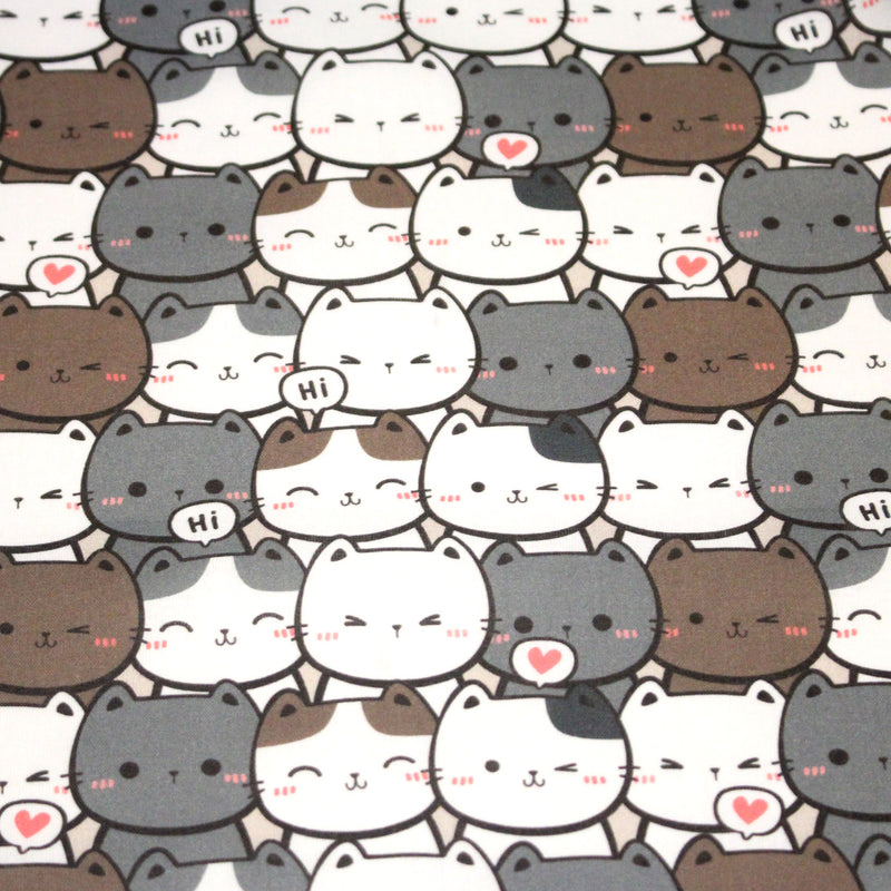 Tissu cotonnade KAWAII aux chats japonais blancs et gris - OEKO - TEX - tissuspipi.com